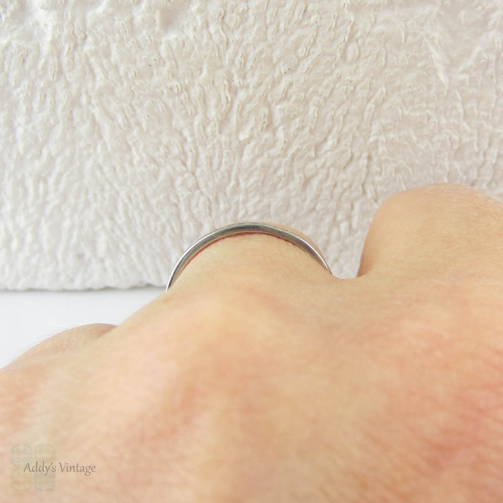 Art Deco Hand Engraved Platinum Wedding Ring, Very Narrow Platinum Band with Scroll Design, Circa 1920s.
