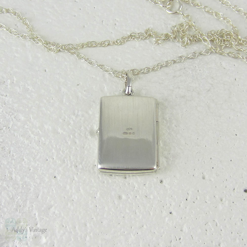 Vintage Sterling Silver Locket, Rectangle Shape Engraved Floral Design. Double Photo Frame Keepsake Locket.