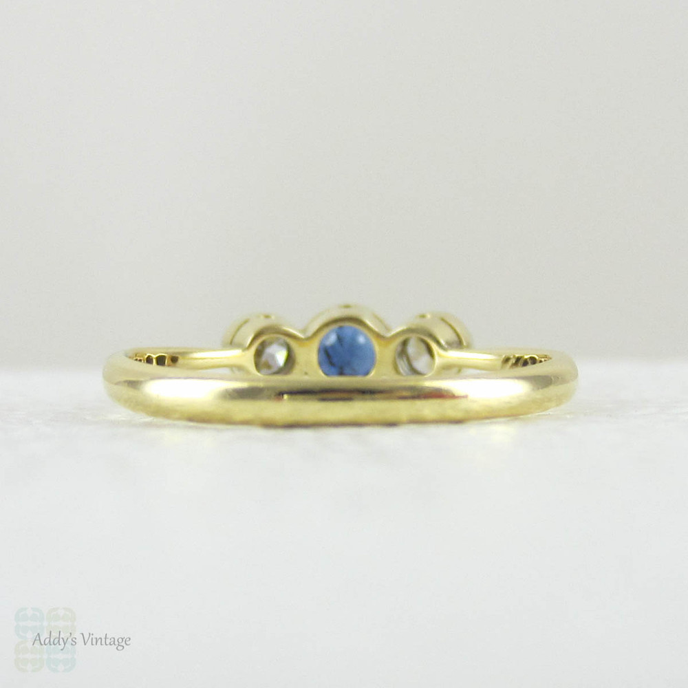 Sapphire & Diamond Engagement Ring, Vintage Three Stone Blue Sapphire and Diamond Trilogy Ring, Circa 1930s in 18 Carat and Platinum.