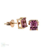 Pink Spinel 18ct Rose Gold Earrings, Emerald Cut 1.78 ctw Bubblegum Pink Spinel Stud Earrings.