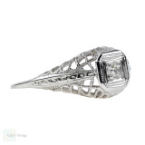 Filigree Engagement Ring, Old European Cut Diamond Ring. 18k White Gold, Circa 1930s.