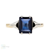 Synthetic Sapphire Single Stone Ring, Art Deco 9ct White & Yellow Gold Gemstone Ring.