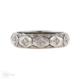 Diamond Platinum Eternity Ring, Mid 20th Century Filigree Wedding Band. Size K / 5.25.