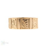 1920s Engraved Wedding Ring, Wide Patterned 9ct 9k Rose Gold Cigar Band Size P.5 / 8. 1920s Engraved Wedding Ring, Wide Patterned 9ct 9k Rose Gold Cigar Band Size P.5 / 8.