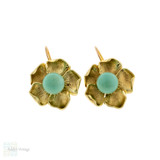 Turquoise Flower Drop Earrings, Vintage Mid Century 14ct 14k Yellow Gold Floral Earrings. Turquoise Flower Drop Earrings, Vintage Mid Century 14ct 14k Yellow Gold Floral Earrings.