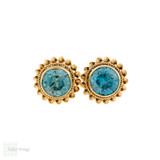 Vintage Blue Zircon 9ct 9k Gold Stud Earrings by Cropp & Farr, Circa 1960s.