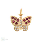 Diamond & Ruby 14k Gold Butterfly Pendant, Vintage Mid Century Necklace.