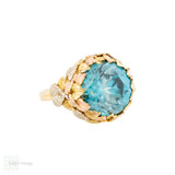 Bold Vintage Blue Zircon Cocktail Ring in 14k Yellow, Rose & White Gold.