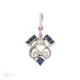 Art Nouveau Sapphire & Old Mine Cut Diamond Pendant, 18ct White Gold.