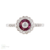 Diamond & Ruby 18ct Art Deco Style Target Ring. Diamond & Ruby 18ct Art Deco Style Target Ring.