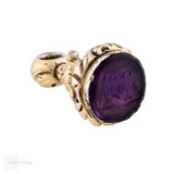 Antique BEWARE Snake Intaglio, Purple Glass Victorian Engraved Seal Fob. Antique BEWARE Snake Intaglio, Purple Glass Victorian Engraved Seal Fob.