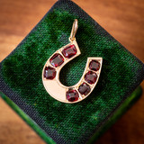 Antique 9ct Rose Gold Garnet Lucky Horseshoe Pendant. Antique 9ct Rose Gold Garnet Lucky Horseshoe Pendant.