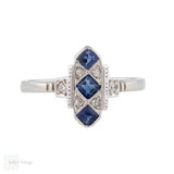 Art Deco Sapphire & Diamond Marquise Shape Cluster Ring, 18ct & Plat.