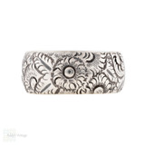 Victorian Wide Floral Engraved Sterling Silver Ring, Size N.5 / 7.