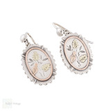 Floral Antique Victorian Sterling Silver & 9ct Gold Aesthetic Earrings.