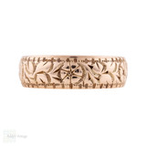 Victorian Engraved 9ct Gold Wide Daisy Flower Ring, Circa 1890s. Size M / 6.25.
