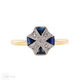 Antique Sapphire & Diamond Geometric Shape Art Deco Ring, 18ct & Platinum.