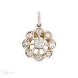Antique Floral Diamond Cluster Pendant, 15ct & Plat Snowflake Charm.