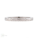 Vintage Heavy Platinum Engraved Floral Wedding Ring, Size M.5 / 6.5.