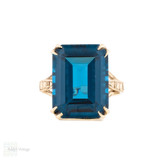 Large Vintage Emerald Cut Blue Synthetic Spinel in 9ct Gold Setting.