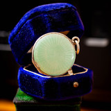 Edwardian Teal Blue Green Guilloche Enamel Locket, Sterling Silver Photograph Pendant.