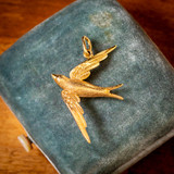 Antique 15ct Gold Swallow Pendant, Victorian Symbolism Flying Bird Charm.