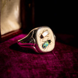 Vintage Shibayama Insect Ring, Silver Signet Style Bug Ring.