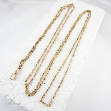 RESERVED. Antique Long Guard Chain, Fancy Twisted Link 9 Carat Rose Gold Chain Necklace, Circa 1900s. 144 cm / 56 inches, 25 grams.