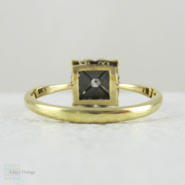 Art Deco Square Shape Engagement Ring, Square Shape Vintage Diamond Cluster Ring with Pierced Design & Milgrain Beading.