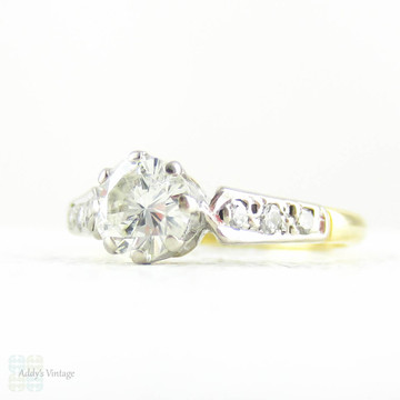 RESERVED.  Vintage Diamond Engagement Ring, Early Round Brilliant Cut Diamond in Classic Diamond Accented Yellow Gold Setting, Circa 1950s.