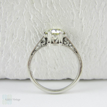 Old European Cut Diamond Solitaire Engagement Ring. Platinum Single Stone Engagement Ring in Filigree Setting with Heart Detail.