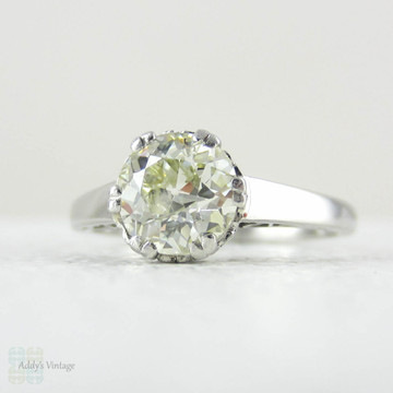 Old European Cut Diamond Solitaire Engagement Ring. Platinum Single Stone Engagement Ring in Filigree Setting with Heart Detail.