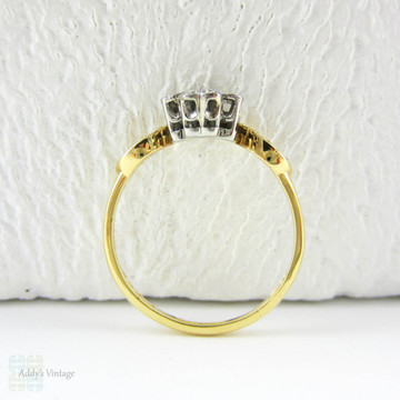 Antique Three Leaf Clover Ring, Lucky Shamrock Diamond Engagement Ring set with Diamonds in Platinum & 18 Carat Yellow Gold, Circa 1910s.