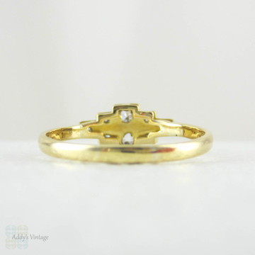 Art Deco Step Design Diamond Engagement Ring, Pave Set 1930s Geometric Shape Diamond Ring with Milgrain Beading in 18 Carat & Platinum.