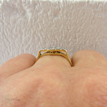 Art Deco Step Design Diamond Engagement Ring, Pave Set 1930s Geometric Shape Diamond Ring with Milgrain Beading in 18 Carat & Platinum.