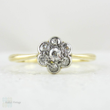 RESERVED. Antique Diamond Engagement Ring, Daisy Flower Shaped Old Cut Diamond Ring, Floral Cluster Ring in 18 Carat Gold, Circa 1900s.