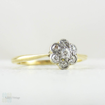 RESERVED. Antique Diamond Engagement Ring, Daisy Flower Shaped Old Cut Diamond Ring, Floral Cluster Ring in 18 Carat Gold, Circa 1900s.