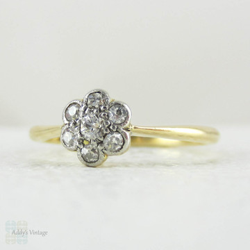 RESERVED. Antique Diamond Engagement Ring, Daisy Flower Shaped Old Cut Diamond Ring, Floral Cluster Ring in 18 Carat Gold, Circa 1900s.