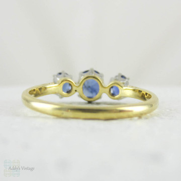 Antique Sapphire Engagement Ring, Three Stone Oval Cut Blue Sapphire Engagement Ring. Yellow Gold & Platinum, Circa 1900s.