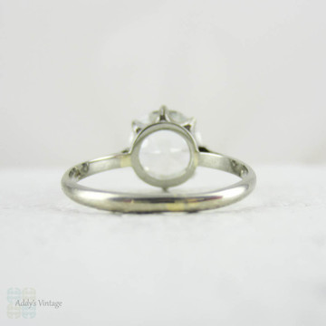 Vintage White Topaz Solitaire Ring, Large Single Stone Engagement Ring in 9 Carat White Gold Rex Crown Setting, Circa 1940s.