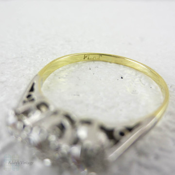 Deposit. Victorian Old Mine Cut Trilogy Ring, Engagement Ring set with Three Antique Diamonds in 18 Carat Gold and Platinum.