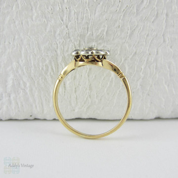 Antique Diamond Daisy Engagement Ring, Diamond Cluster Ring with Pierced Design and Milgrain Beading, 18 Carat Gold.