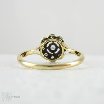 Antique Diamond Daisy Engagement Ring, Diamond Cluster Ring with Pierced Design and Milgrain Beading, 18 Carat Gold.