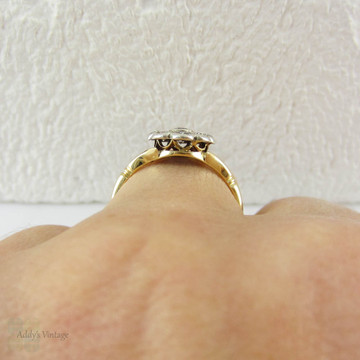 Antique Diamond Daisy Engagement Ring, Diamond Cluster Ring with Pierced Design and Milgrain Beading, 18 Carat Gold.