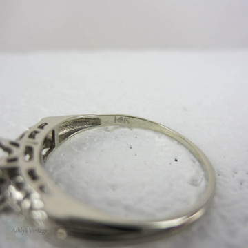 White Gold Diamond Engagement Ring, Late Art Deco Classic Three Stone Diamond Ring in Pretty, Delicate Setting, Circa 1940s.