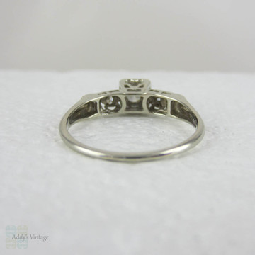 White Gold Diamond Engagement Ring, Late Art Deco Classic Three Stone Diamond Ring in Pretty, Delicate Setting, Circa 1940s.