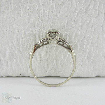 White Gold Diamond Engagement Ring, Late Art Deco Classic Three Stone Diamond Ring in Pretty, Delicate Setting, Circa 1940s.