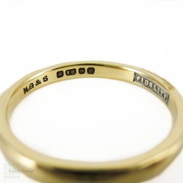 Mid Century Wedding Ring, 1950s Vintage Faceted 18 Carat Yellow Gold Fidelity Wedding Band Circa 1950s, Size M / 6.25.