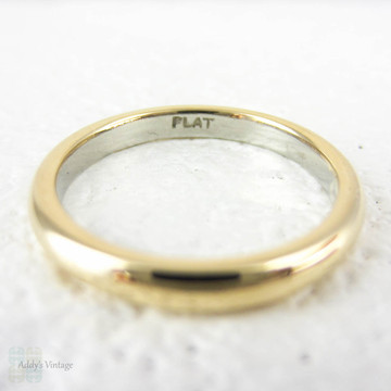 Vintage 1940s Wedding Ring, 9 Carat Yellow Gold with Platinum Lining Narrow D Shape Ladies Wedding Band.