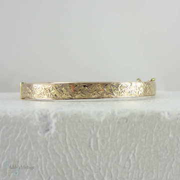 Antique Etched Bracelet in Rose Gold. Edwardian Engraved Foliate and Ivy Design Bangle Bracelet.